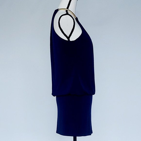 Laundry By Shelli Segal Women's Gold Chain Blouson Cocktail Dress Blue Size: 4 - Picture 9 of 11